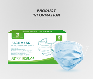 FDA Certified, 3-PLY, Disposable Non-Woven Fabric Face Mask, 50 pcs (Medical Workers, Friends & Family)